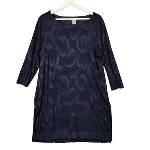Chico's Travelers Lagenlook Tunic Top Navy Swirl Geometric Pattern Women 3 US 16